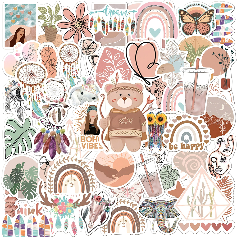 10/30/50 pçs vintage artístico adesivos estéticos decalques dos desenhos animados diy telefone portátil diário kawaii retro boho decoração adesivos pacotes