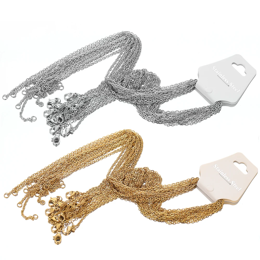 10pcs 50 ซม.2 มม.สีสแตนเลสสตีลโซ่สร้อยคอแฟชั่นเครื่องประดับ Cuban Chains ขายส่งโซ่งานฝีมือ DIY