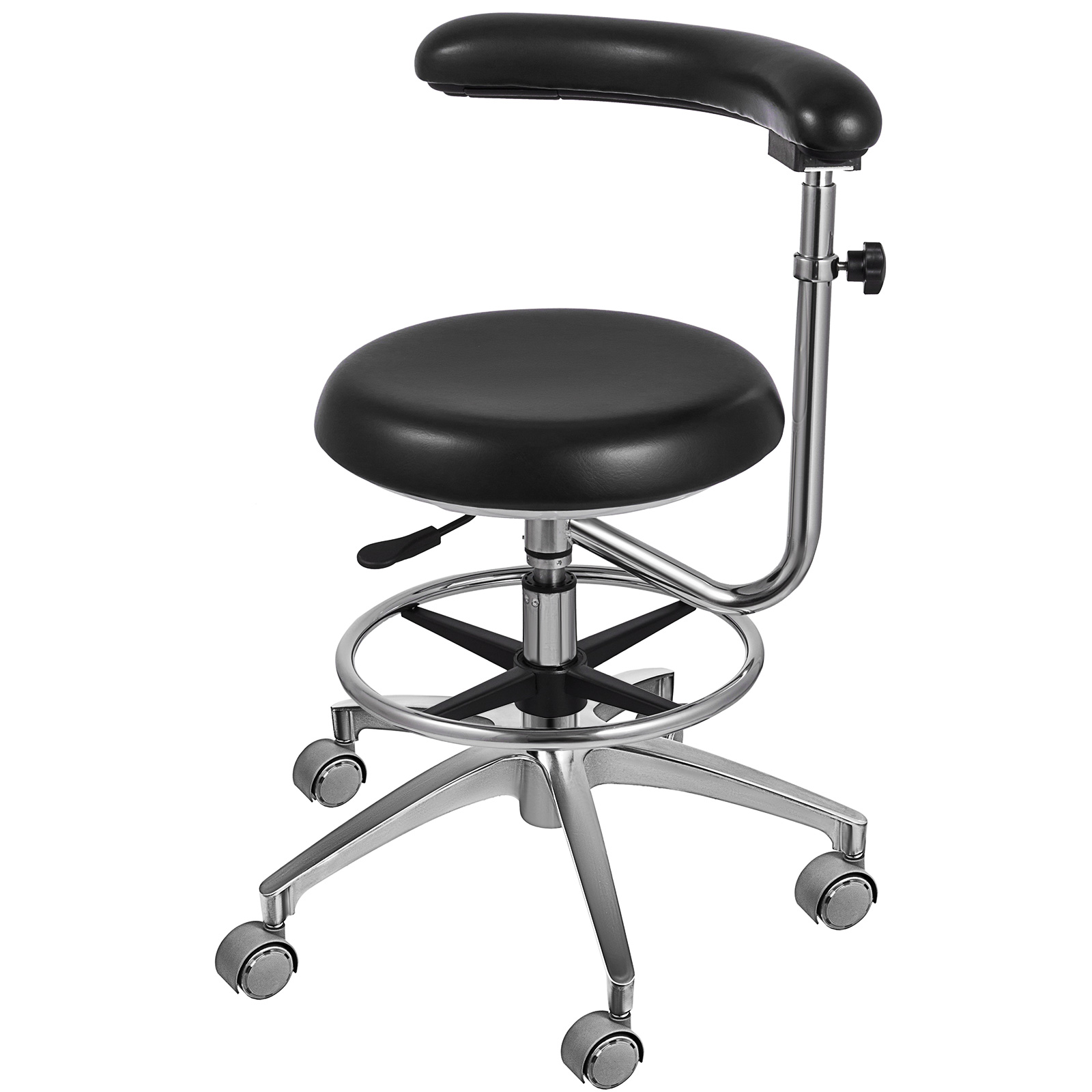 SucceBuy Medical Dental Stool Dentist Chair With 360 Degree Rotation Armrest PU Leather Assistant Stool Chair Height Adjustable