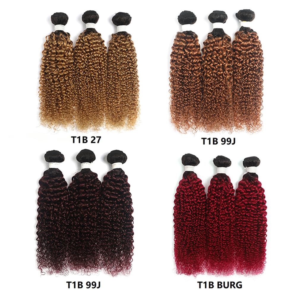 IJOY-extensiones de cabello humano rizado ondulado, mechones de cabello humano brasileño Remy de 1/3 piezas ombré, Rubio, rojo y marrón