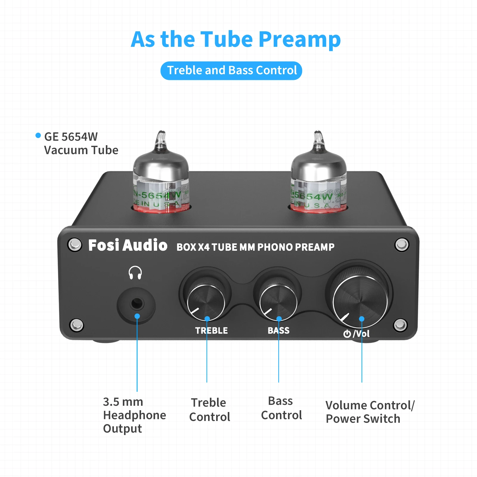 Przedwzmacniacz gramofonowy Fosi Audio do gramofonu Przedwzmacniacz gramofonowy ze wzmacniaczem lampowym HiFi BOX X4