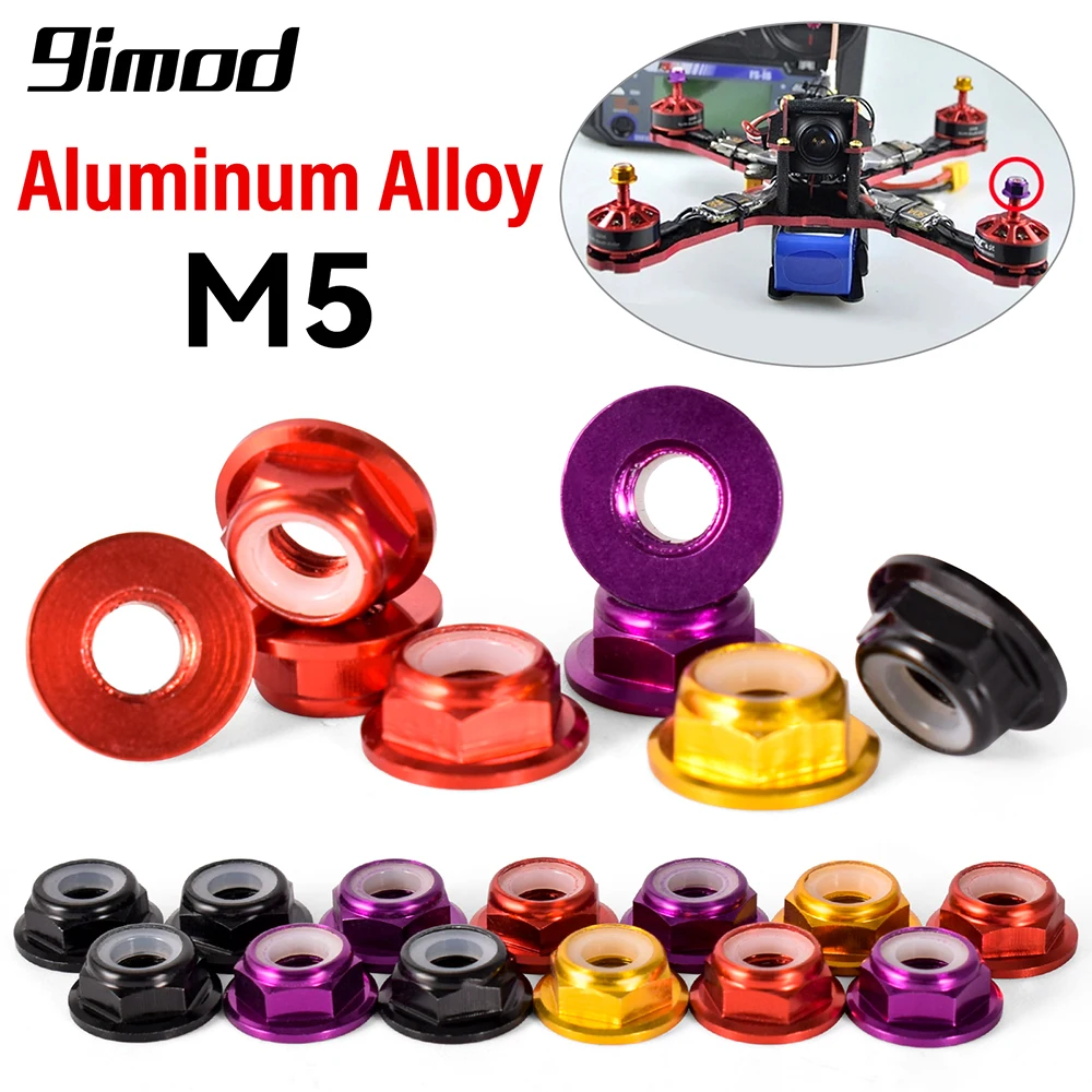 Écrous de vis de moteur M5 en alliage d'aluminium, bride CW CCW, insertion en Nylon, écrous de blocage autobloquants pour Drone de course RC FPV 12 pièces