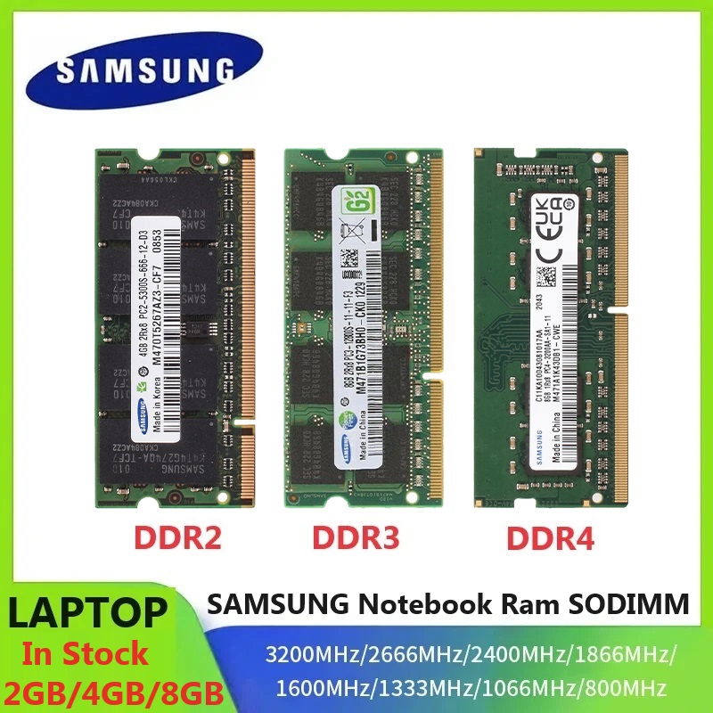 SAMSUNG แล็ปท็อป Memoria DDR4 DDR3 DDR2 SODIMM Ram 16GB 8GB 4GB 2GB 2400 1600 1333 800 667MHz ประสิทธิภาพสูงโน้ตบุ๊ค Sodimm RAM