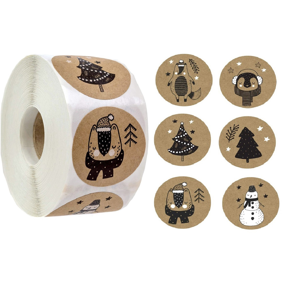 100-500 Uds 6 diseños 1 pulgada sello con tema navideño etiquetas adhesivas para regalo DIY paquete para hornear sobre decoración de papelería