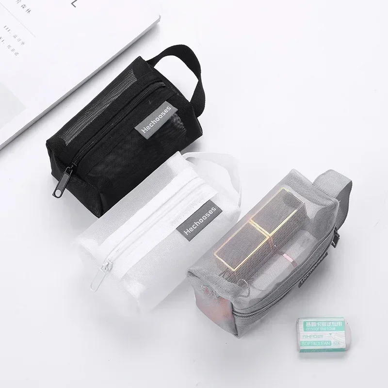 Mini bolsas de cosméticos de malla de nailon transparente para mujer, pequeñas bolsas de maquillaje para lápiz labial, bolsa de línea de datos, estuche organizador para auriculares y llaves
