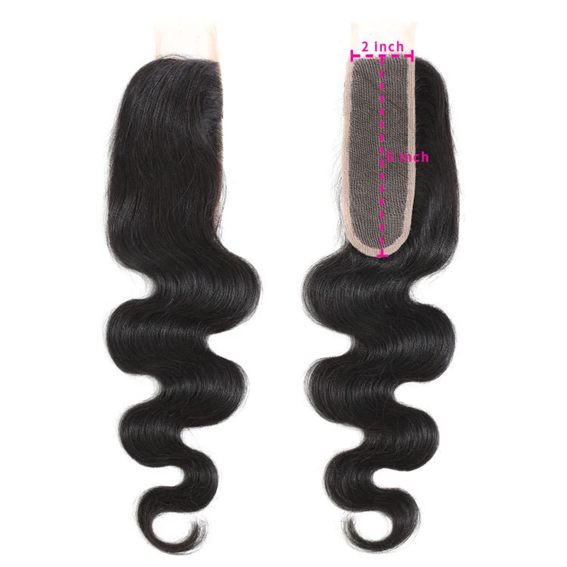 Cierre de encaje ondulado de 22 pulgadas, parte de encaje 2x6 prearrancada con pelo de bebé, cabello indio crudo, cabello tejido de Color Natural