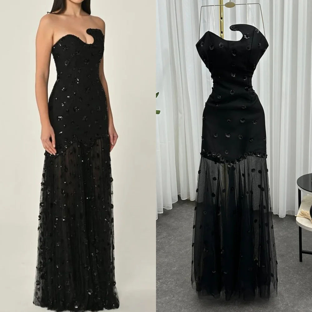 Moda personalizada intrincado jérsei strass artesanal flor miçangas em linha reta sem alças vestidos longos vestidos de ocasião sob medida