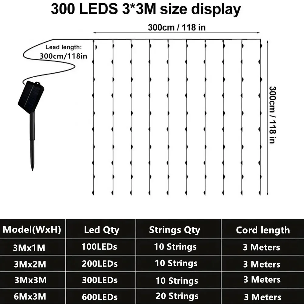 สายไฟม่าน LED พลังงานแสงอาทิตย์มี8โหมดเหมาะอย่างยิ่งสำหรับงานปาร์ตี้งานแต่งงานและสวนโคมไฟพลังงานแสงอาทิตย์สำหรับงานคริสต์มาสกลางแจ้ง