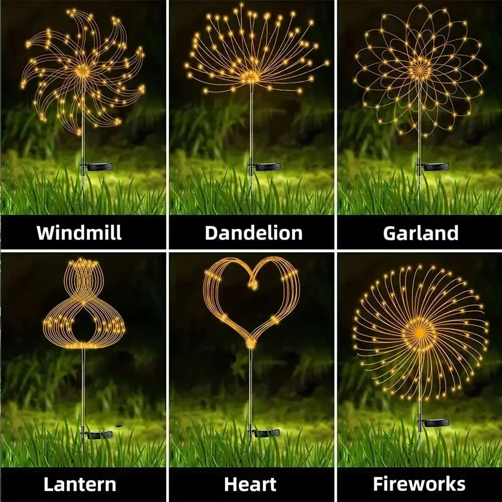 1PC Solar LED Vuurwerk Lantaarn Buitenterras Tuin Bruiloft Decoratieve Verlichting Decoratieve Lantaarns Landschap Gazon Festival Lamp