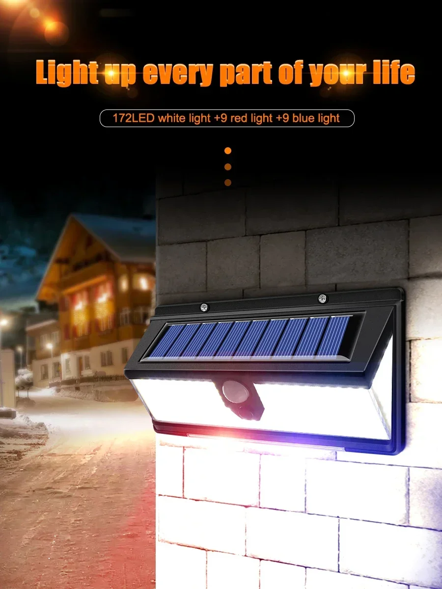 190 led zonne-energie led-licht buiten tuindecoratie wandlamp met 4-modus IP65 waterdicht zonne-bewegingssensor licht voor tuindeur