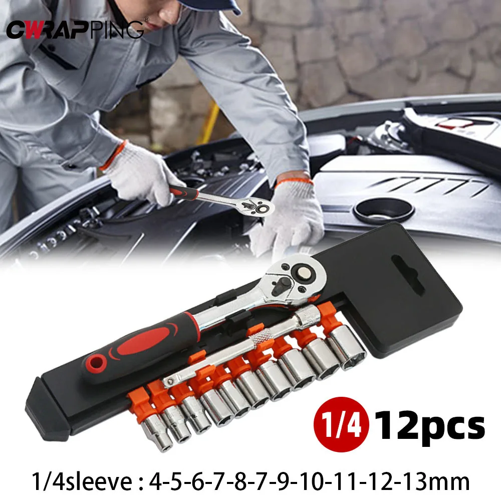 1/4" Ratchet Socket Wrench Wrench Socket Set Motorcycle Bicycle Boat Car Repair Tools Multi-function Motorcycle Tools Kit 12Pcs