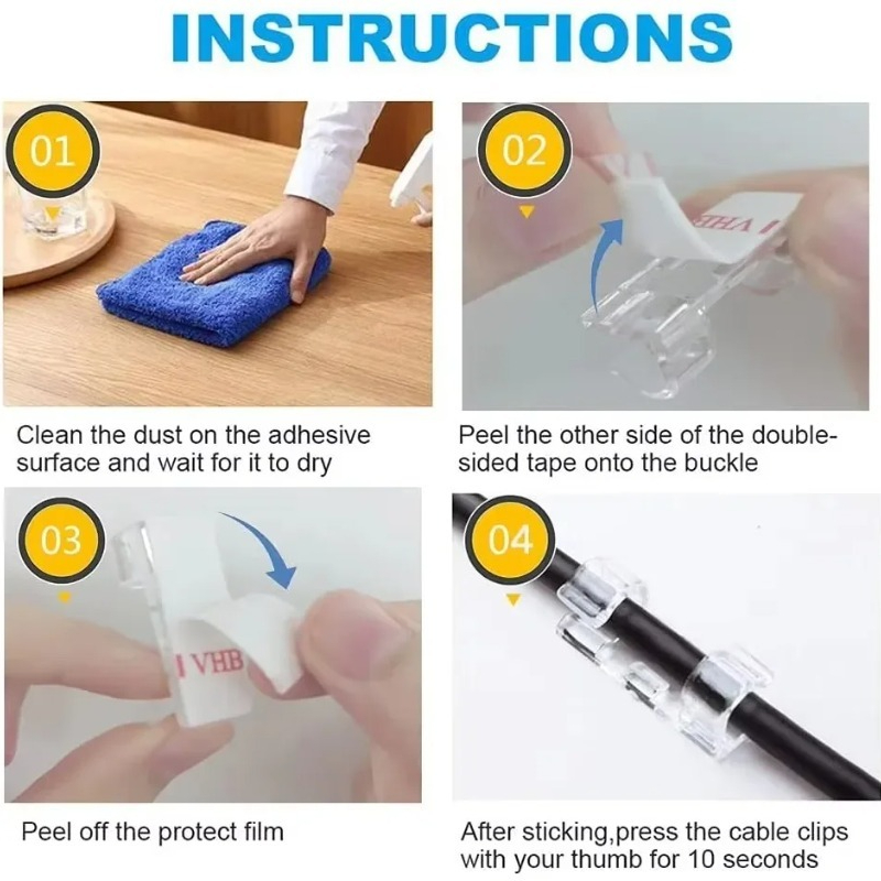 20 to 60Pcs Cable Management Clips Wire Holder Set Uses for USB Data Charging Cables Wall Mount Spool Organizer