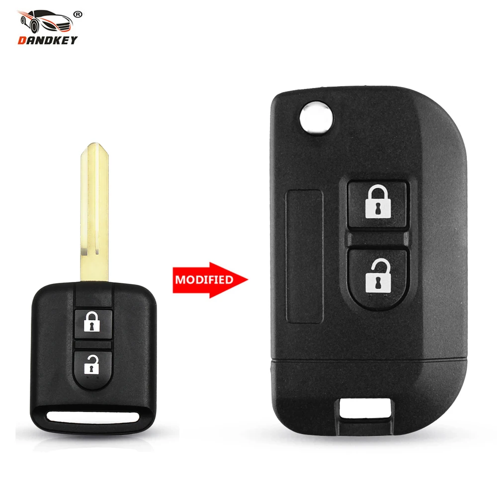Dandkey フリップ折りたたみリモートキーシェル車ケース Fob カバーキャシュカイ日産マイクラナバラアルメーラ注 2 ボタンキーシェル
