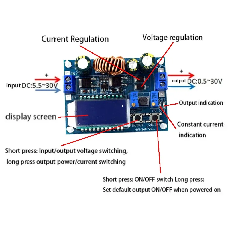 Módulo convertidor Buck Boost DC-DC, 5,5-30V a 0,5-30V, 4A, 35W, regulador de voltaje ajustable, voltímetro Digital LCD