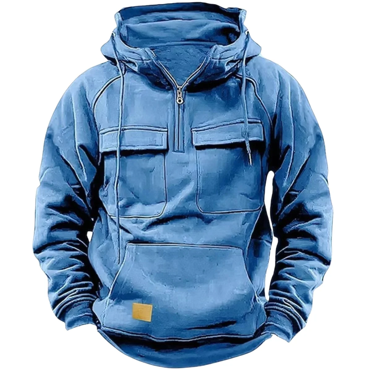 Tactisch sweatshirt met capuchon voor heren, effen, warm fleece-sweatshirt in werkkledingstijl, herenjack met meerdere zakken