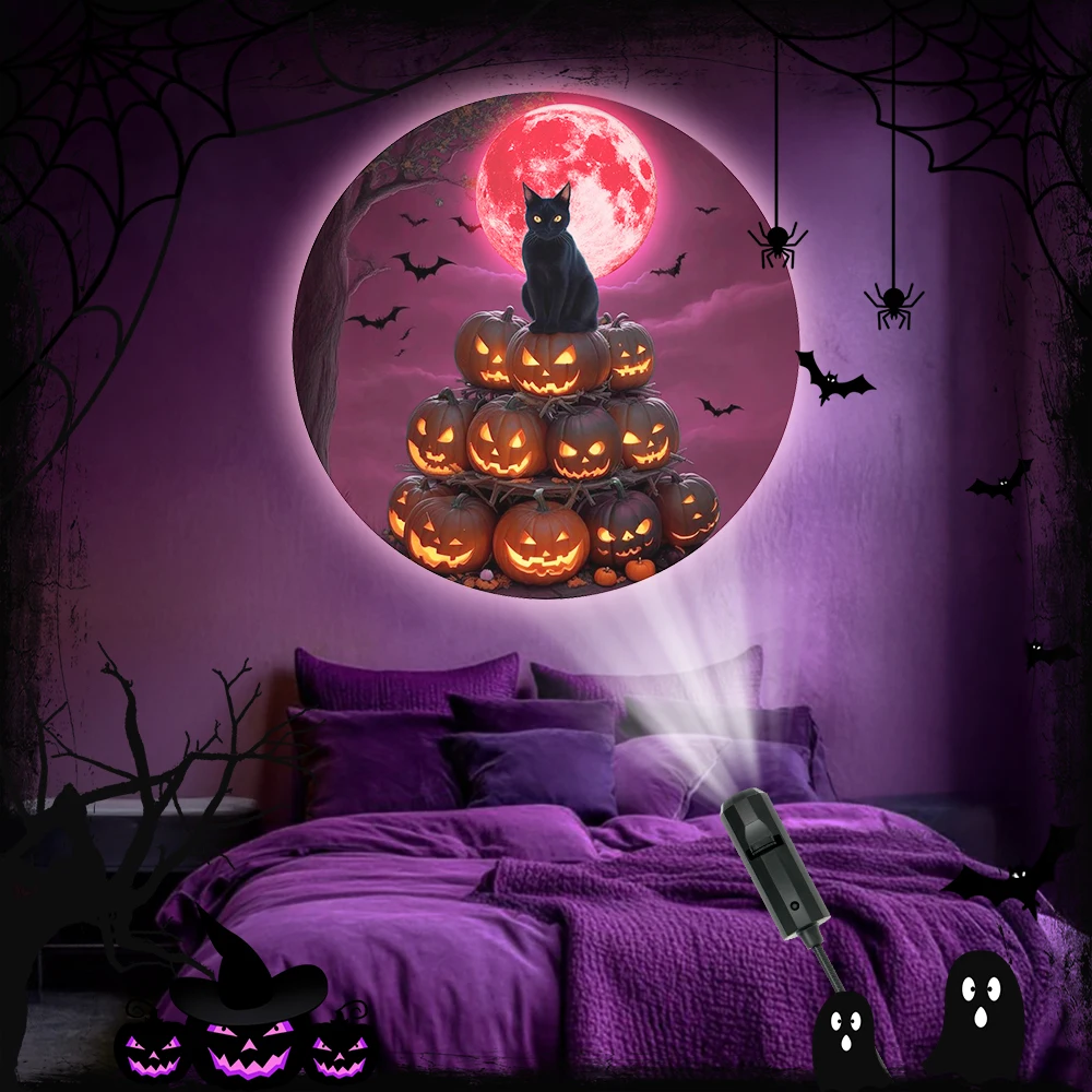 Projectielamp met katten- en pompoenkop, geschikt voor creatie van Halloween-sfeer, wandplafonddecoratie, creatief vakantiecadeau