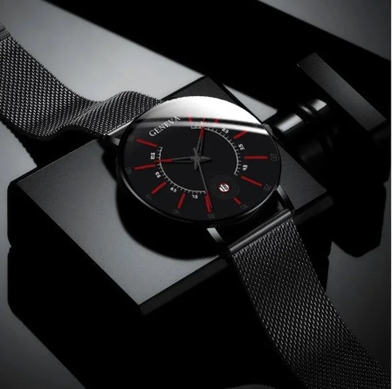 Reloj deportivo con calendario para hombre y mujer, cronógrafo de cuarzo con correa de malla de acero inoxidable, resistente al agua, pulsera de lujo a la moda
