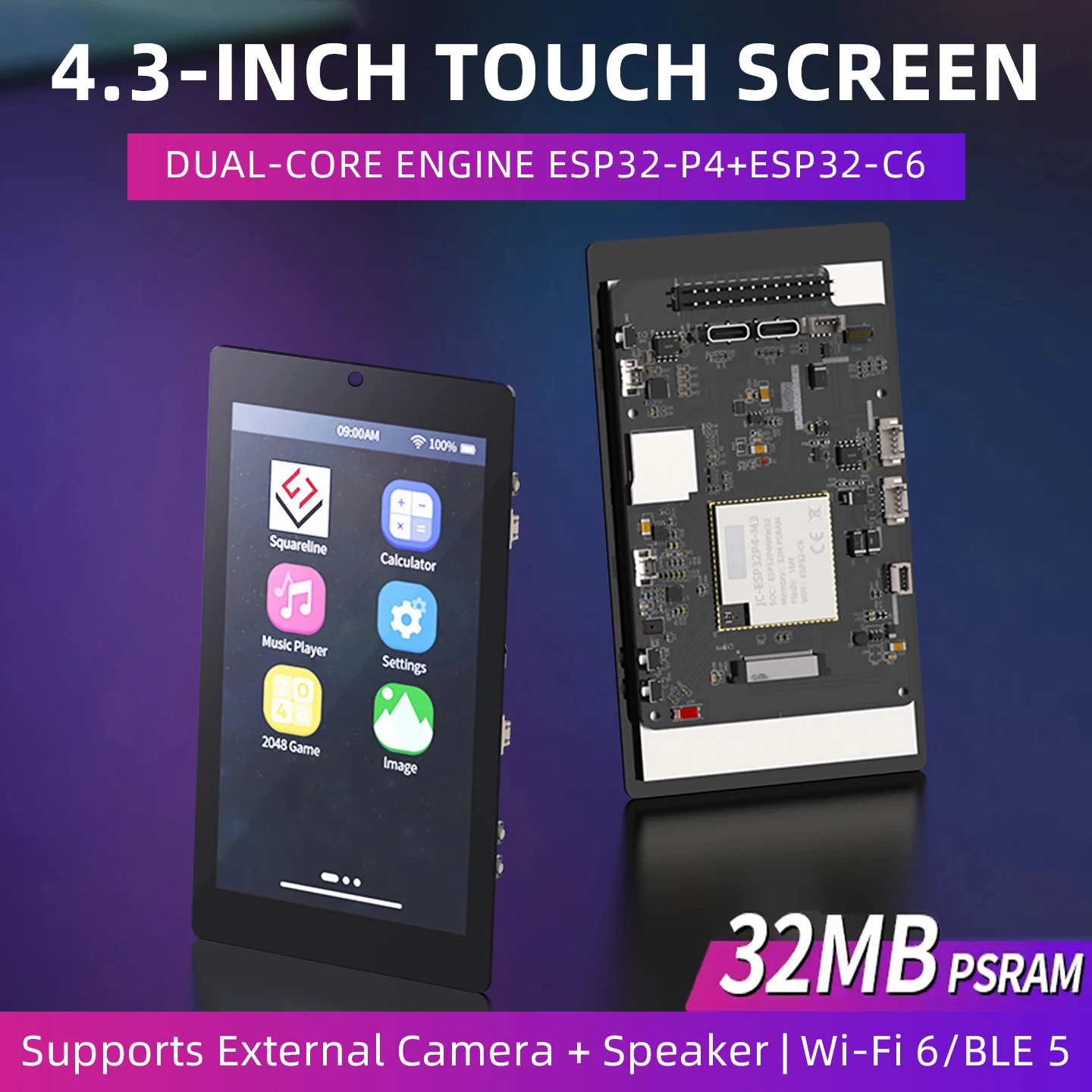 ESP32P4 + ESP32-C6 Entwicklungsboard 4,3 Zoll Display 480*800 IPS Kapazitiver Touchscreen 32 MB PSRAM WiFi 6 Bluetooth 5