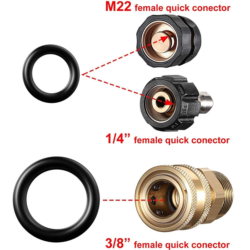 Alta Pressão Washer Rubber Ring Set, Quick Disconnect Fitting Gasket, Washer Seal, 1 em 4 em 8 in, M22