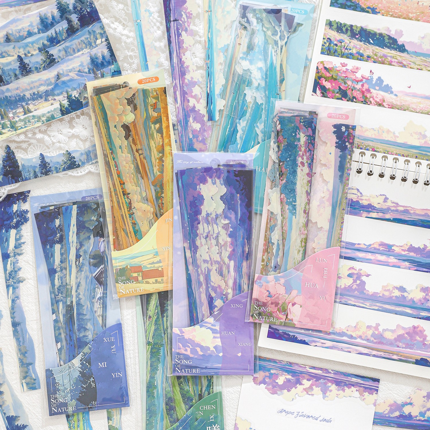 Бумага Mr., 6 стилей, 20 шт./упак., набор пейзажных наклеек с длинными полосками для домашних животных, декоративные наклейки для коллажа на основе альбома ручной работы