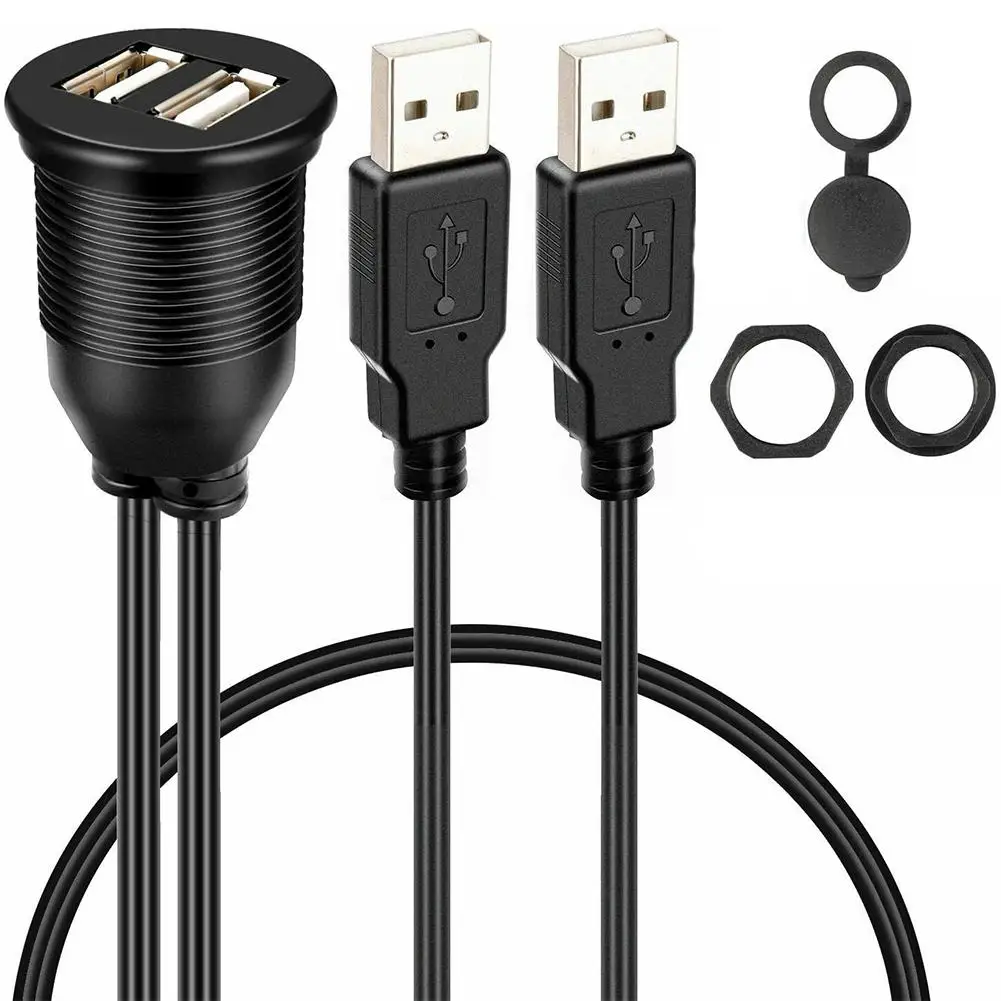 1M Auto Armaturenbrett Unterputz USB Panel Verlängerungskabel Adapter Buchse Doppel port USB2.0 buchse