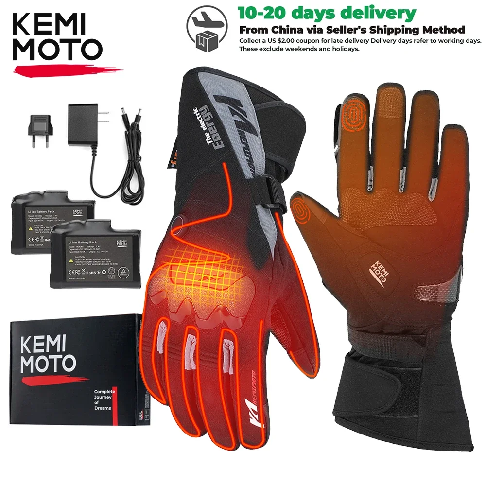 Kemimoto-スノーモービル、防水、充電式、熱、暖かい、オートバイ、冬用の加熱オートバイグローブ