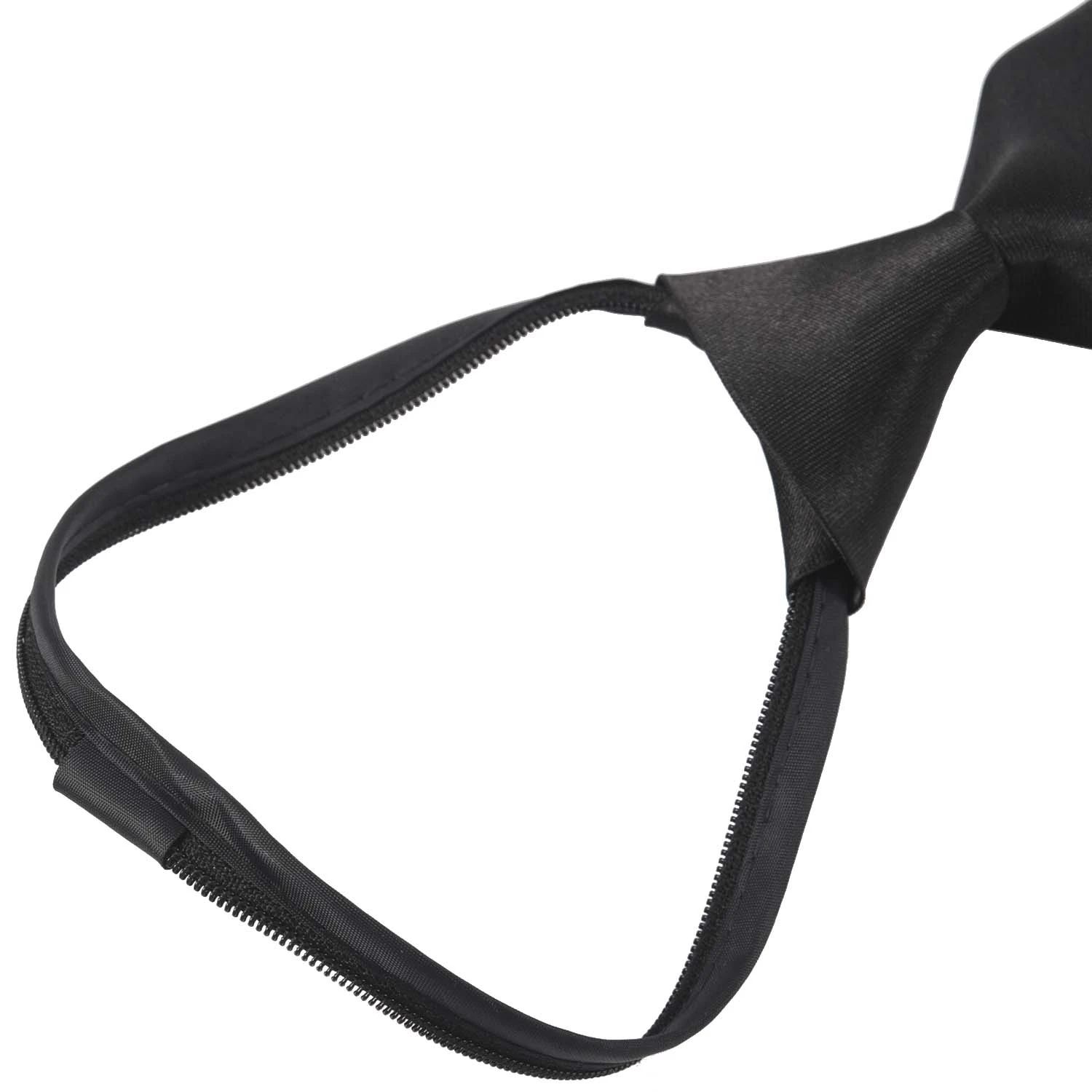 Poliéster preto sólido masculino com zíper gravata, laço com zíper