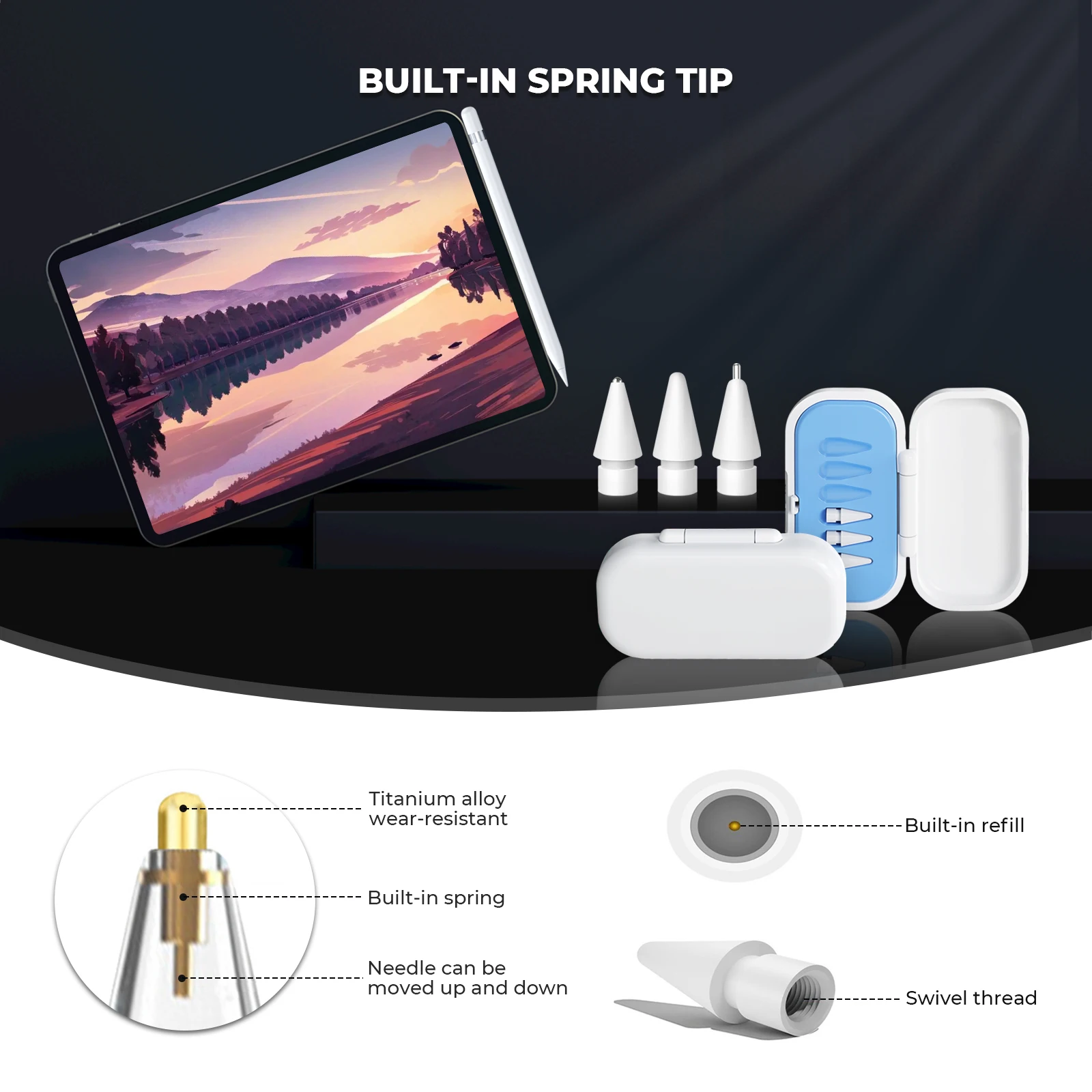 6/4 in 1Replacement Pencil Tips For Apple Pencil Pro/2nd Gen/1st Gen/USB-C, Upgraded iPad Pen Tips With Storage Case
