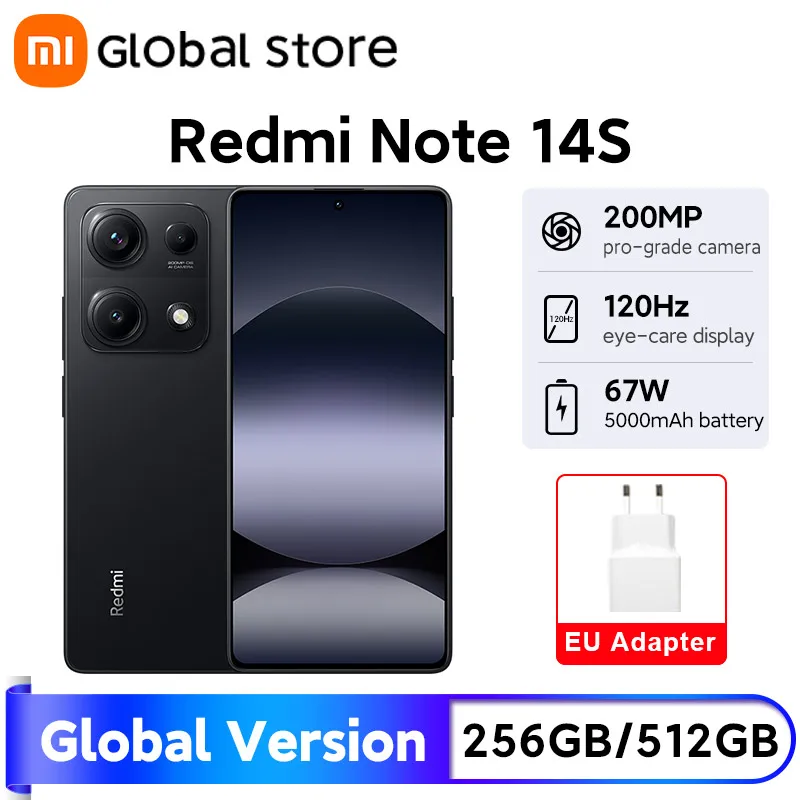 Глобальная версия смартфона Xiaomi Redmi Note 14S, камера 200 МП, 120 Гц, 6,67 дюйма, AMOLED-дисплей MTK Helio G99, 67 Вт, Hyper Charge, 5000 мАч