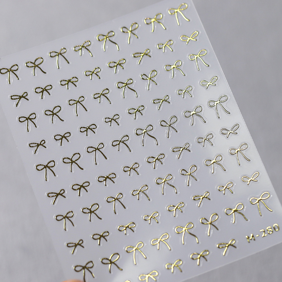 Lovely Gold Silver Black White Line Bowknot 3D Self Adhesive Nail Art Decorations Stickers Ribbon Cute Manicure Decals Wholesale