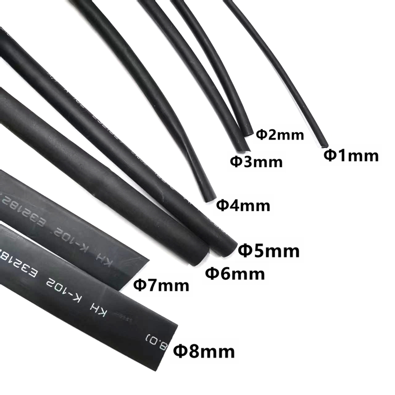 5Meters/LOT Black Heat Shrinkable Tube 1mm 1.5mm 2mm 3mm 4mm 5mm 6mm 7mm 8mm 10mm Black Insulation Sleeve 125C