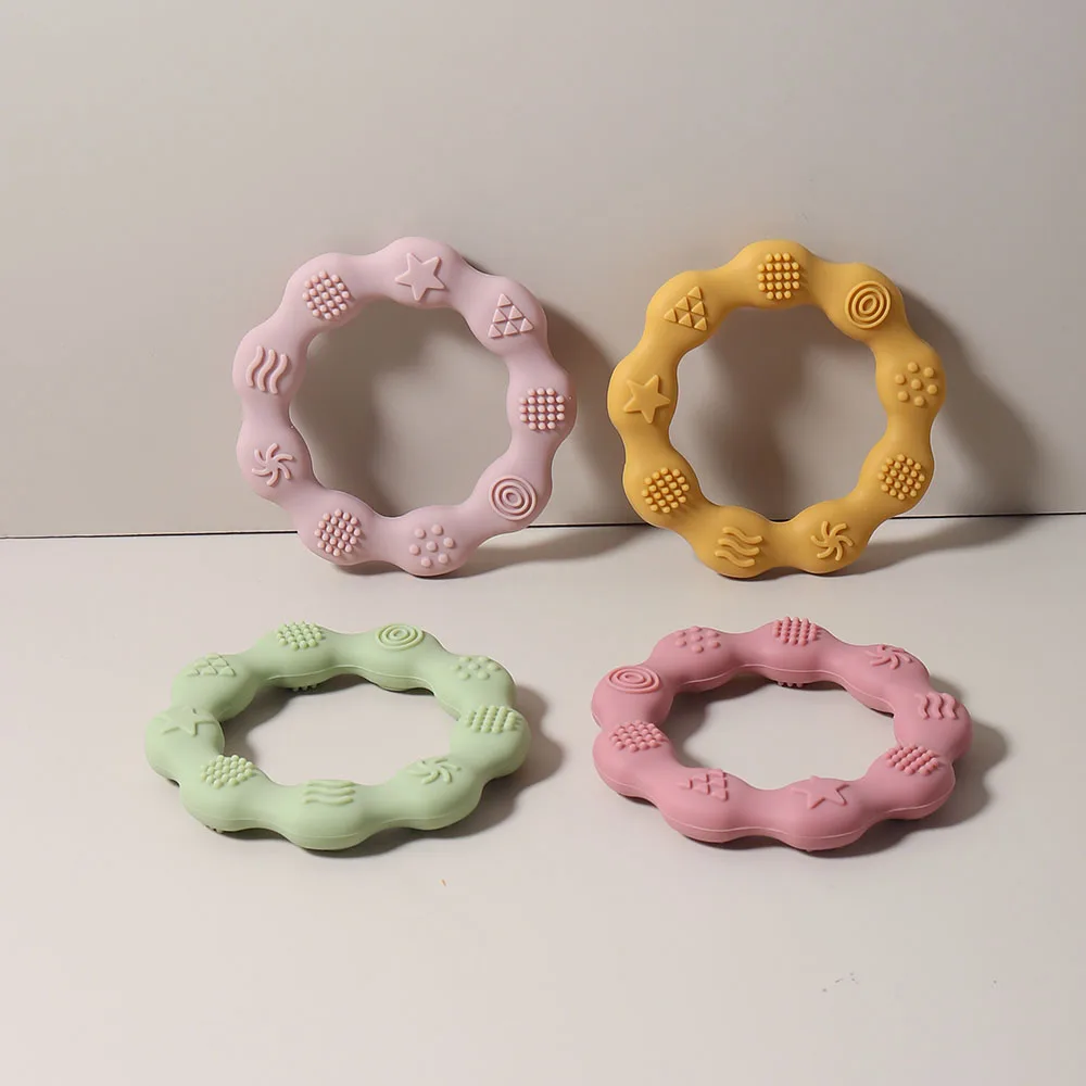 baby teether cartoon ring infant teething toy cute sensory soothing gum soft bpa free chew toy