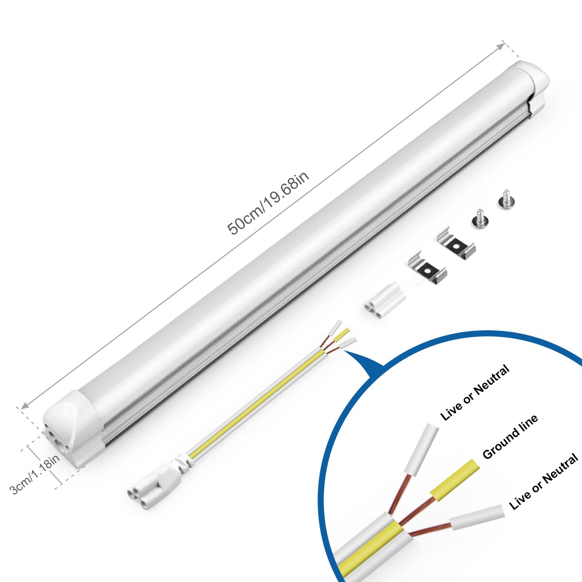 50 ซม.T5 T8 อลูมิเนียมหลอดไฟ LED 15W 25W หลอดไฟ LED 220V สําหรับโต๊ะทํางาน Shop โรงรถโกดังห้องครัวตู้แสง