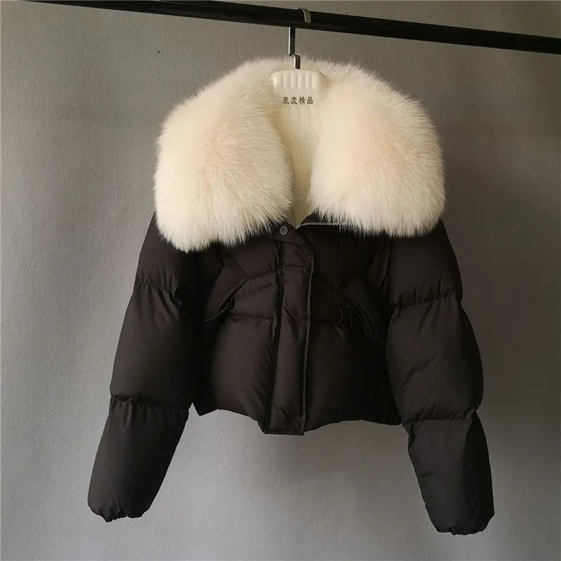 Winter White Duck Down Big Fur Parka Women's Warm Puffer Jacket  Waterproof Snow Parka Coats With Removable Faux Fur Outerwear