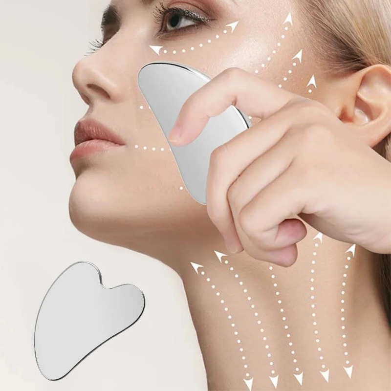 1PC roestvrijstalen Gua Sha-tool - gezichts- en lichaamsmassager, huidverstrakking, schoonheidsschraper (lymfedrainage, ontspanning)
