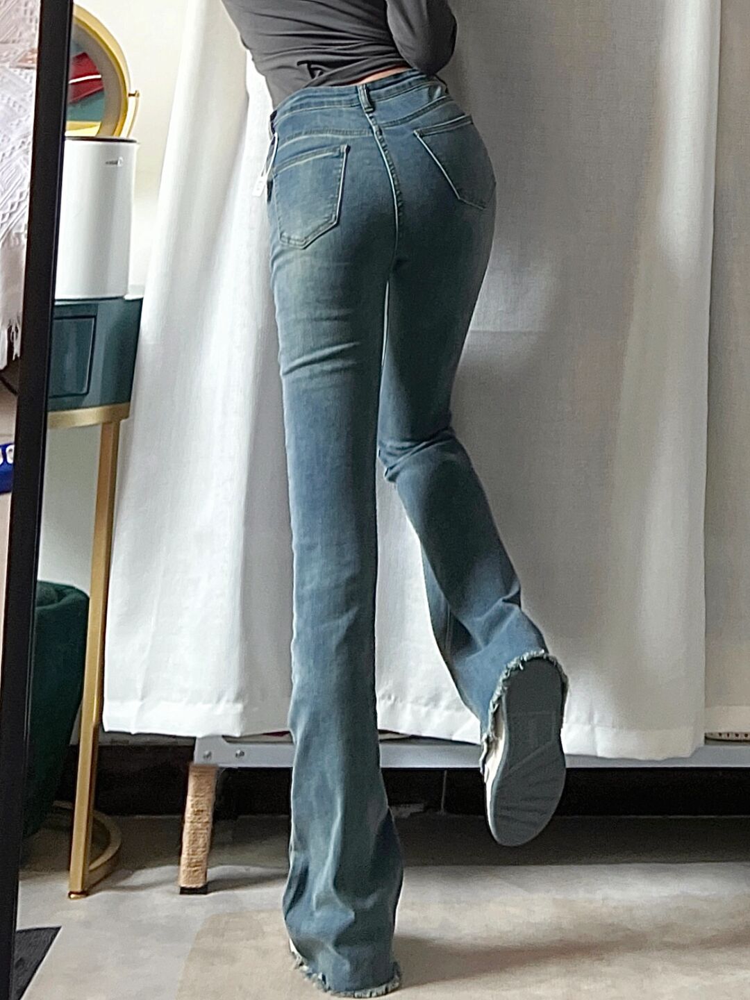 High Waist Slim Fit Micro Flared Jeans Women's Spring Autumn Cotton Stretch Denim Blue Jeans Bootcut Pants with kets