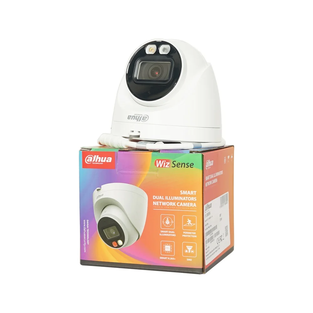 4x HDW2849T-S-IL Dahua 8MP Cámara IP WizSense de globo ocular focal fija de doble luz inteligente Luz cálida incorporada y micrófono LED IR