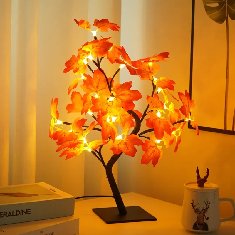 24 LED Fee Blumen baum Tisch lampen Ahornblatt Lampe Rose Nachtlicht USB betrieben Geschenke für Hochzeits feier Halloween Dekoration