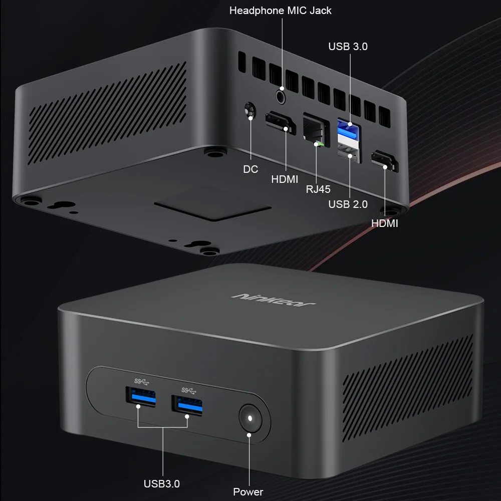 Ninkear N10 Mini-PC Intel N100 4 Kerne max. 3,4 GHz 16 GB 512 GB SSD 2*HDMI 2.0 Dual Display 2,4/5 GHz WiFi Bluetooth 5.0