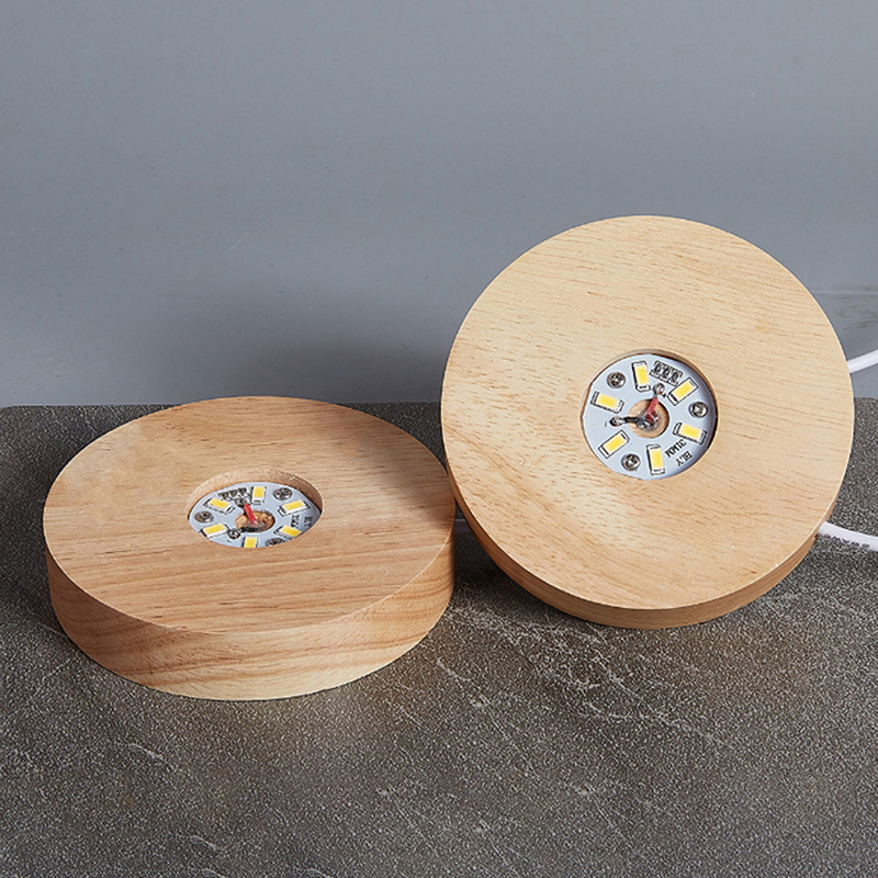 Base de lámpara de madera 3D, luz nocturna cálida redonda USB, soporte de pantalla LED para Esfera de cristal, accesorios de iluminación DIY, 100mm