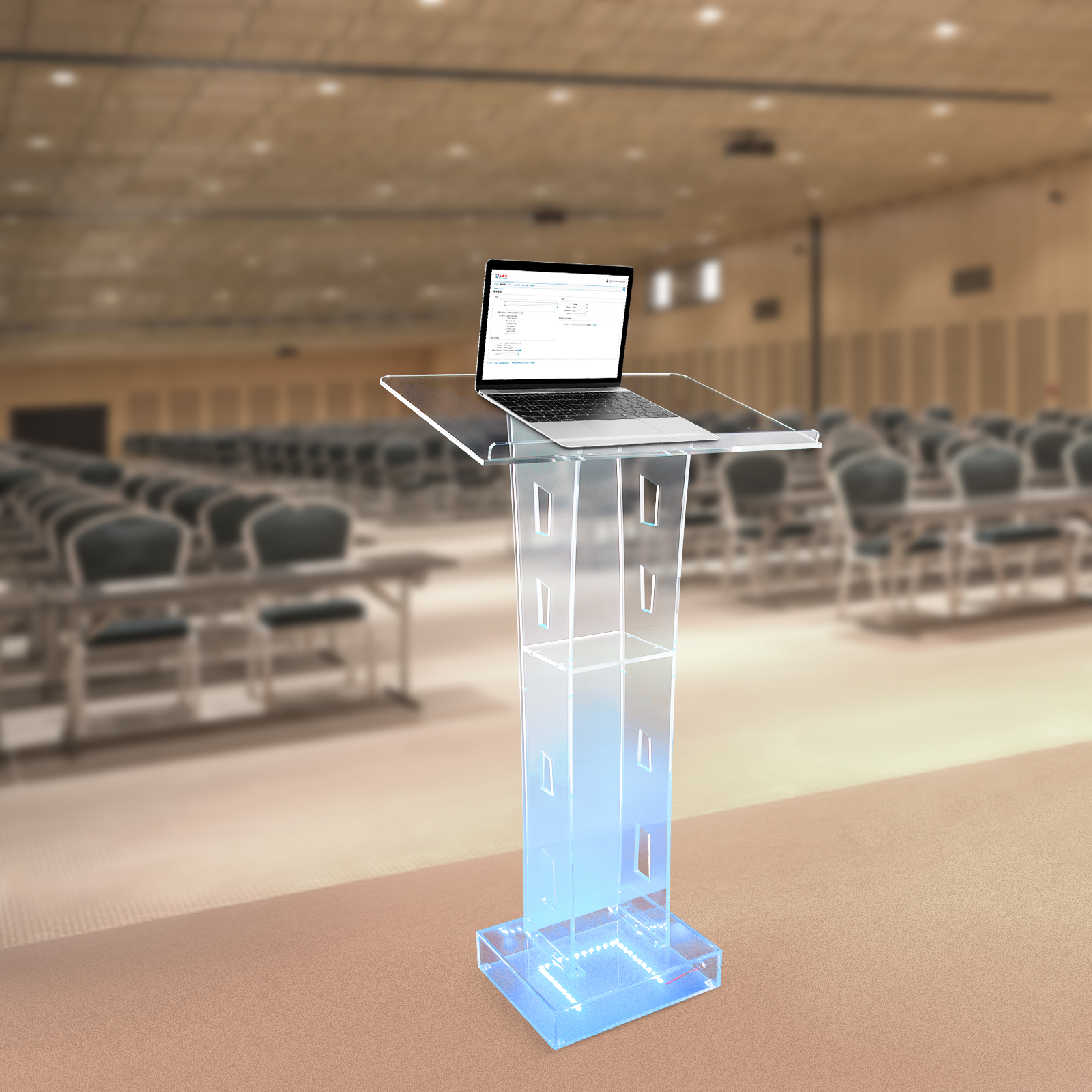 110 x 60 x 40 cm, klares Acryl-Lucite-Podium mit blauem LED-Licht, Rednerpultständer, Empfangsständer für Kirchen, Kanzeln, Büro