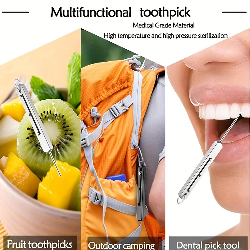 Palillo de dientes y herramienta de recogida de dientes integrado telescópico Rectangular, palillo de dientes multifuncional para recoger frutas de un solo cabezal