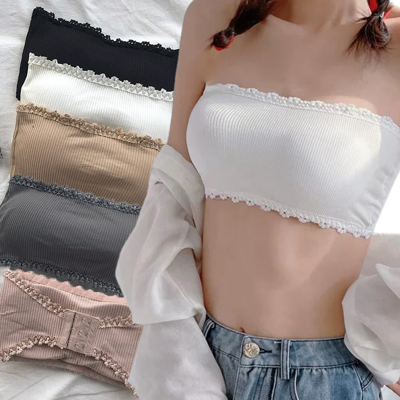 Sujetador de encaje sin tirantes para mujer, Top de tubo Sexy, Bralette Invisible de realce, ropa interior sin costuras, lencería de verano, Tops cortos para envolver el pecho