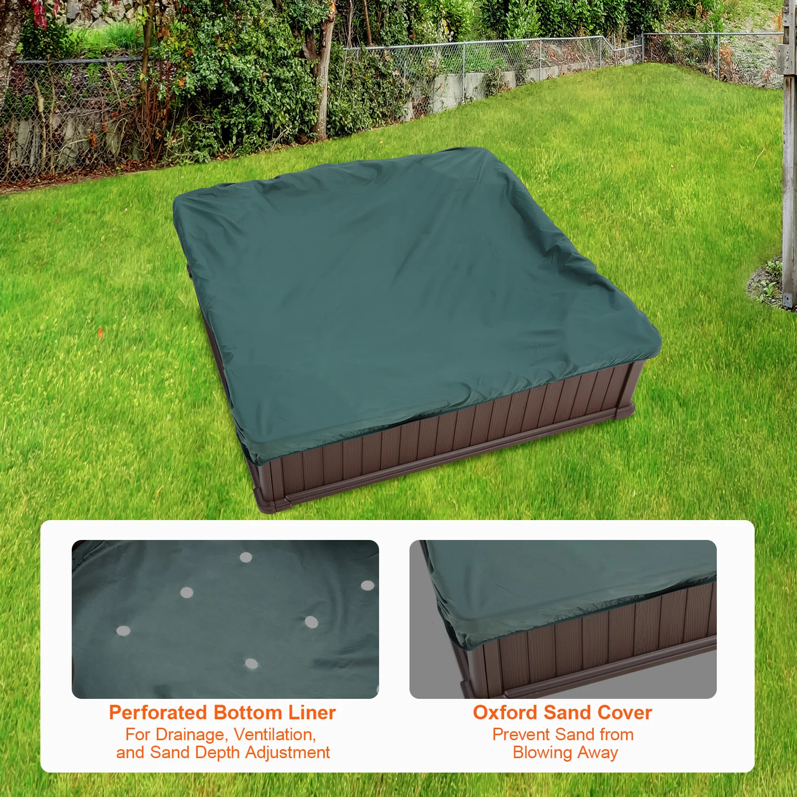 SucceBuy Sandbox con coperchio nella scatola di sabbia quadrata con 4 sedute angolari e rivestimento inferiore Sandbox per bambini per esterni per bambini