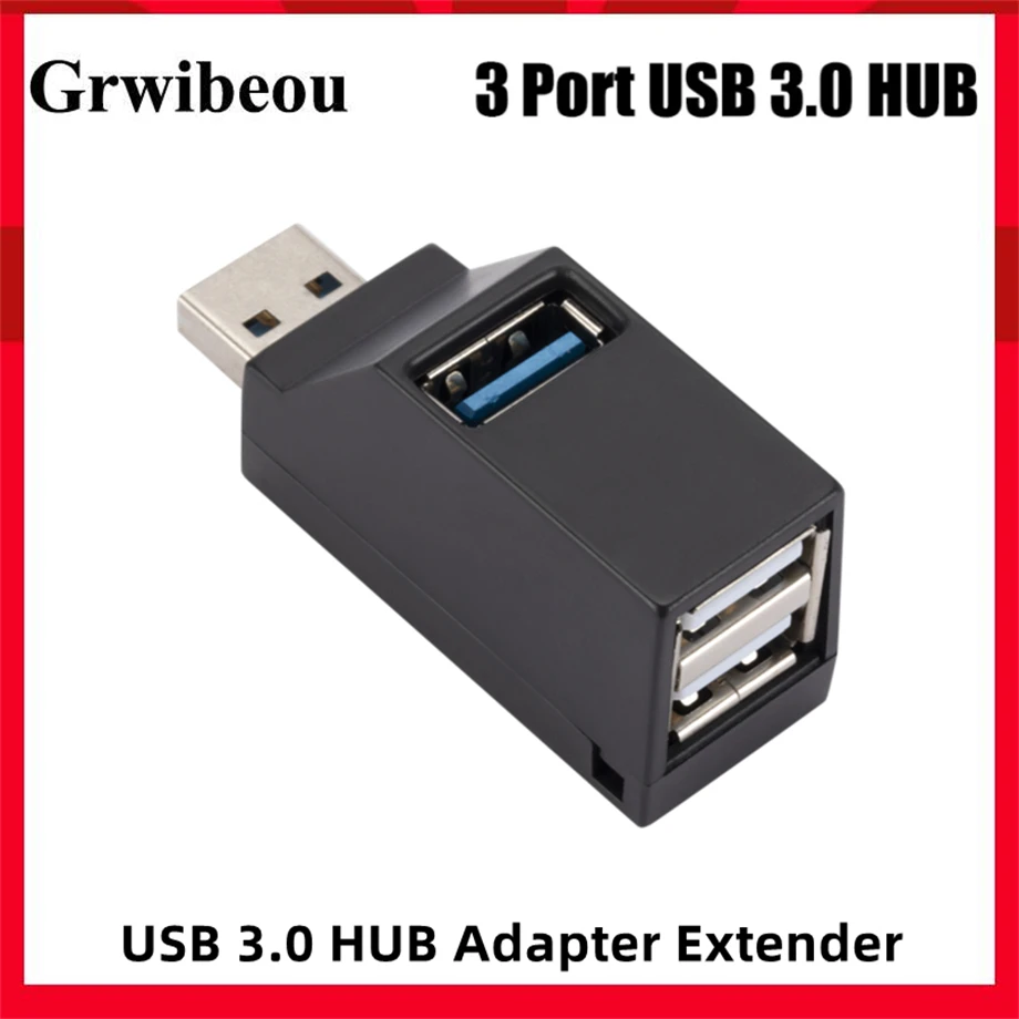Extensor de adaptador HUB USB 3,0, Mini caja divisora de 1 a 3 puertos USB 2,0 de alta velocidad para PC, portátil, accesorios para lector de tarjetas de disco U