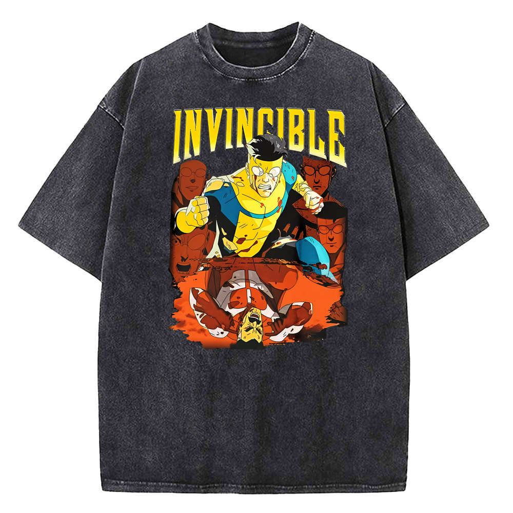 Мужские и женские винтажные потертые футболки Invincible Hero, хлопковая одежда высокого качества, футболка с короткими рукавами и круглым вырезом, летние футболки