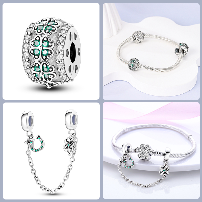 2025 Cactus Four Leaf Clover Green Collection 925 Sterling Silver charms Beads for 3mm Original Bracelet DIY Jewelry