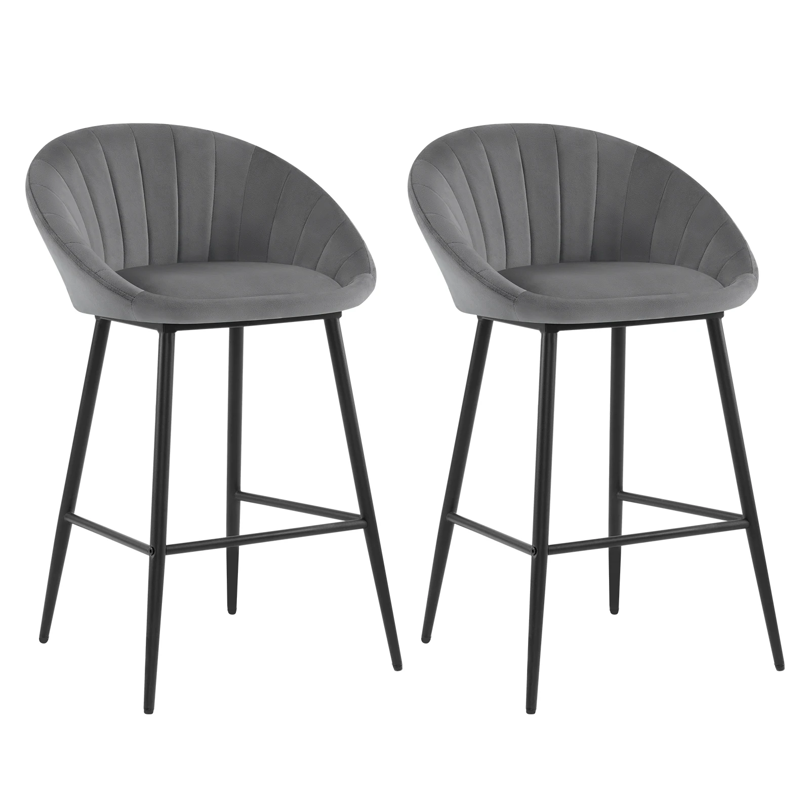 2pcs/set Velvet Bar Stools Bistro Counter Stool Bar Chair Padded Pub Stools with Backrest Footrest for Cafe Living Room