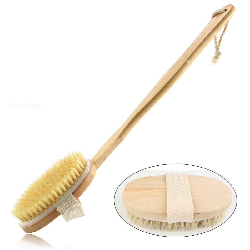 Cepillo corporal de ducha con mango largo desmontable de madera, masaje de baño, cepillo exfoliante corporal, cepillo de lavado para baño, herramientas de baño, 1 ud.