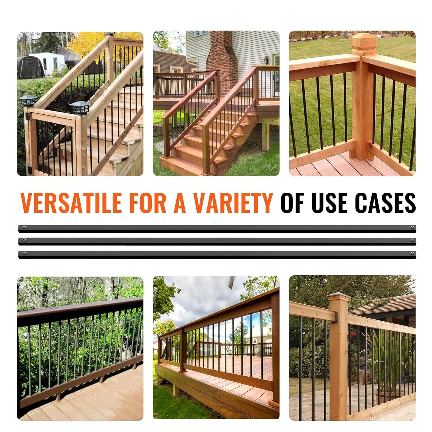 Staircase Metal Balusters, 44'' x 0.5'' Square Aluminum Alloy Decorative Banister Spindles, 11 Pack Deck Baluster with Screws